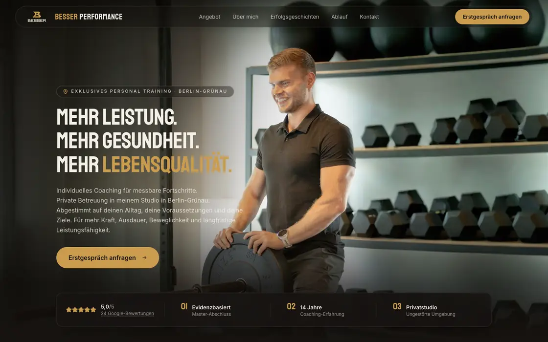 Webseite von Besser Performance, gebaut von P&R Studio