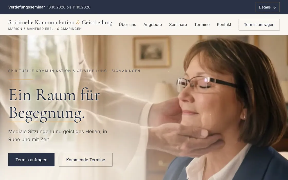 Webseite von Spirituelle Praxis Ebel, gebaut von P&R Studio