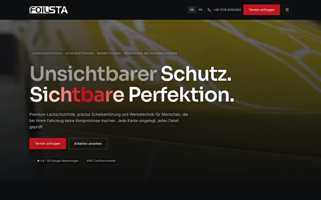 Webseite von Foilsta Folierung — von P&R Studio gebaut