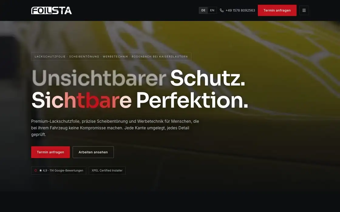 Webseite von Foilsta Folierung, gebaut von P&R Studio