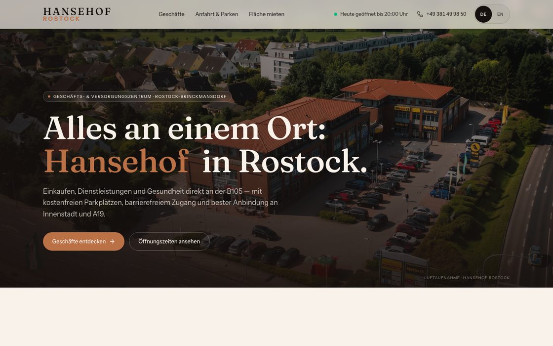 Webseite von Hansehof Rostock — von P&R Studio gebaut