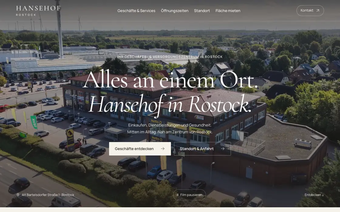 Webseite von Hansehof Rostock, gebaut von P&R Studio