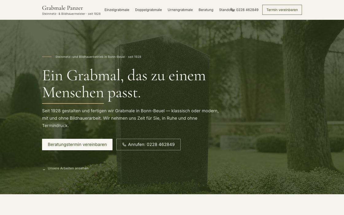 Webseite von Grabmale Panzer — von P&R Studio gebaut